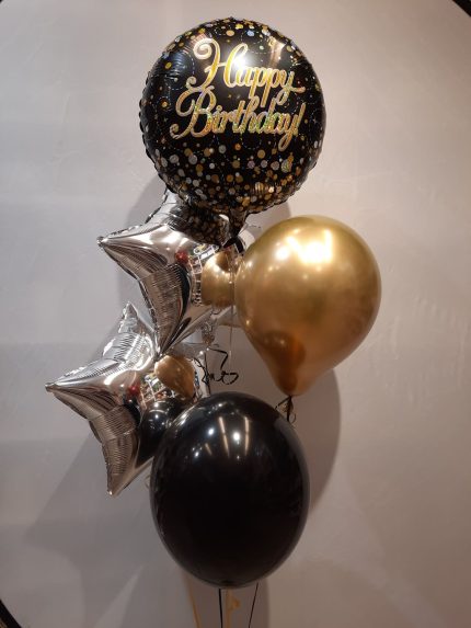 Ballonset Happy Birthday Schwarz Gold Silber