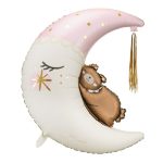 Folienballon Teddy auf Mond Rosa