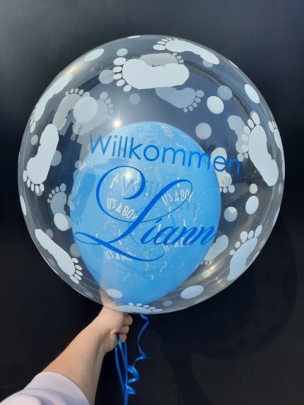 Baby Bubble Ballon zur Geburt personalisiert Rosa oder Hellblau