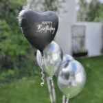 Happy Birthday Ballon Set Silber und Schwarz