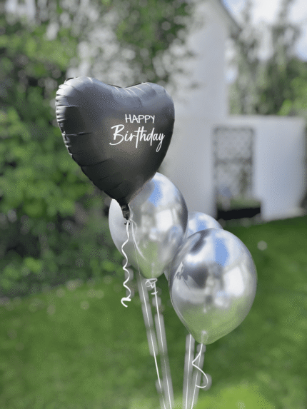 Happy Birthday Ballon Set Silber und Schwarz