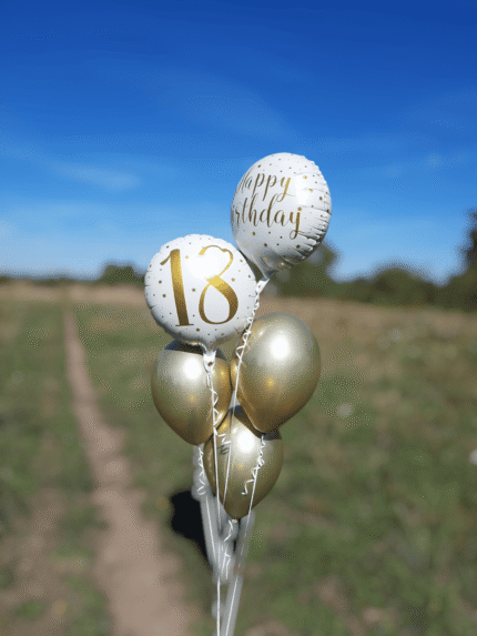 Ballon Set Happy Birthday 18 / 30 / 40 / 50 / 60 / 70 / 80 in Gold und Weiß