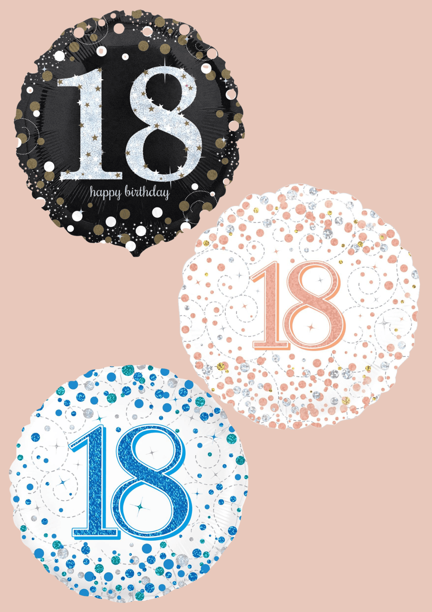 Ballons mit 18 (2) Folienballon zum 18. Geburtstag in Schwarz, Blau oder Roségold – Bild 1