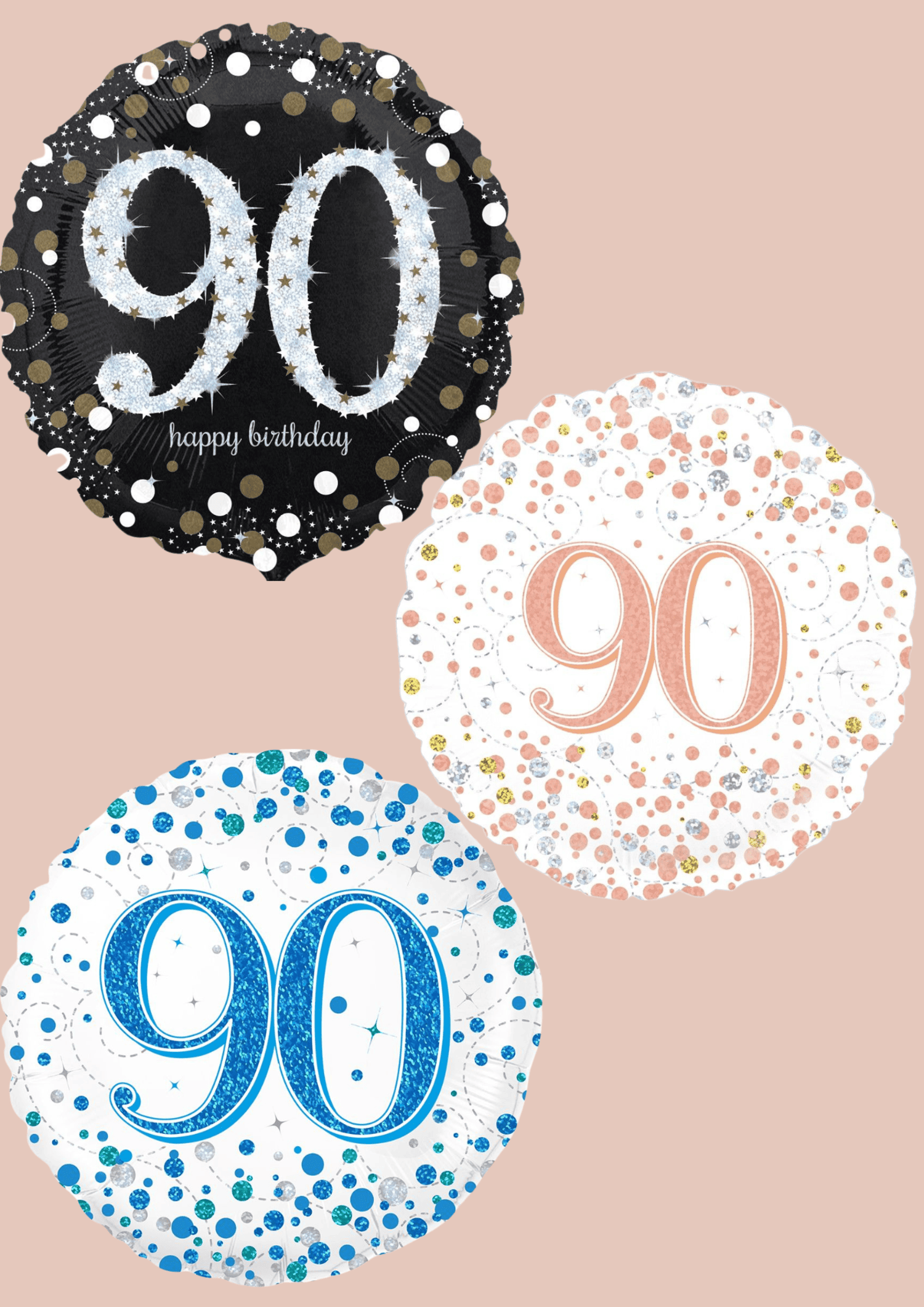 Ballons mit 90 (1) Folienballon zum 90. Geburtstag in Schwarz, Blau oder Roségold – Bild 1