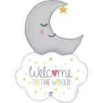 Folienballon Baby Welcome To The World Mond mit Wolke – Bild 2