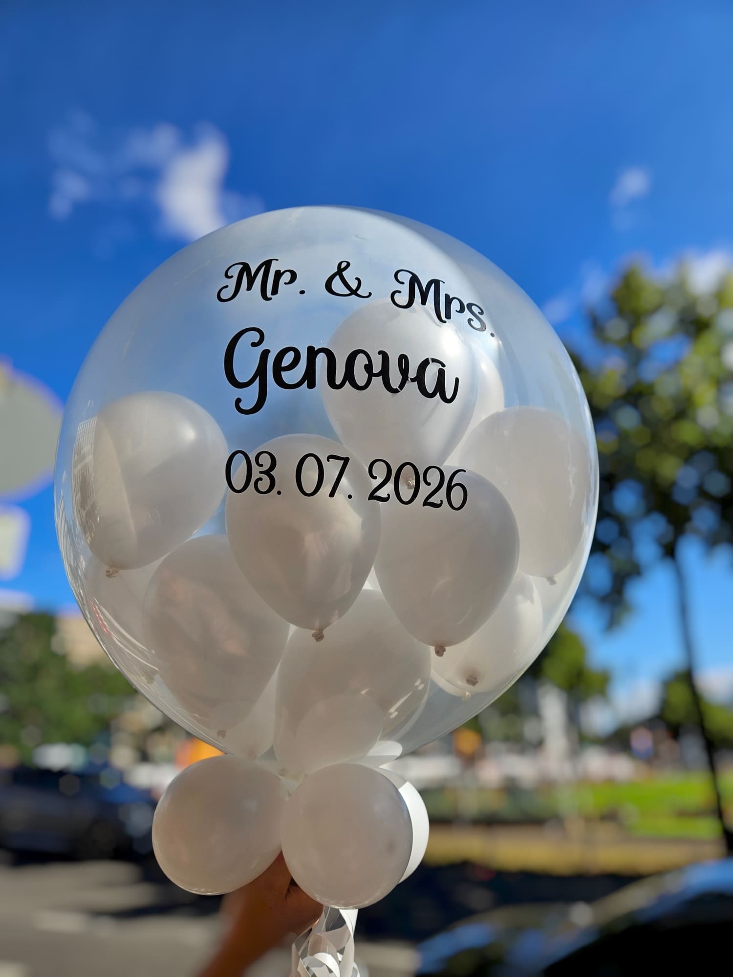 Pop Up weiß Pop Up Ballon - personalisierbar - Hochzeitsballon zum Aufstechen - Standesamt oder Feier – Bild 1