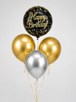 Ballonset Happy Birthday Schwarz Gold und Silber