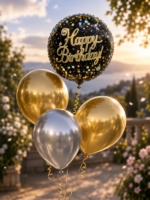 Ballonset Happy Birthday Schwarz Gold und Silber – Bild 4