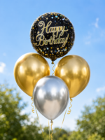 Ballonset Happy Birthday Schwarz Gold und Silber – Bild 2