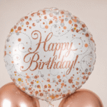 Folienballon rund Happy Birthday Roségold, Blau, Schwarz oder Gold