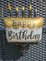 Folienballon Happy Birthday Torte in schwarz, weiß, silber und gold – Bild 2
