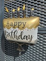 Folienballon Happy Birthday Torte in schwarz, weiß, silber und gold – Bild 4