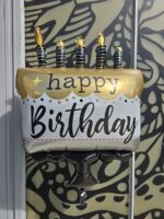 Folienballon Happy Birthday Torte in schwarz, weiß, silber und gold – Bild 5